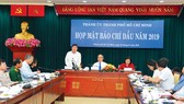 Lãnh đạo Thành ủy TPHCM gặp gỡ báo chí đầu năm 2019 Ảnh: VIỆT DŨNG