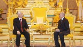 Tổng Bí thư, Chủ tịch nước Nguyễn Phú Trọng hội đàm với Quốc vương Campuchia Norodom Sihamoni. Ảnh: TTXVN