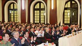 Các đồng chí lãnh đạo Đảng và Nhà nước dự lễ khai giảng. Ảnh: TTXVN