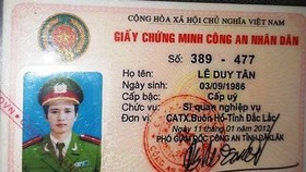 police officer Le Duy Tan's People's Police Certificate ID card