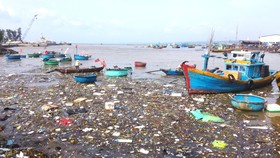 Rác thải phủ kín cả một khúc sông Cà Ty.