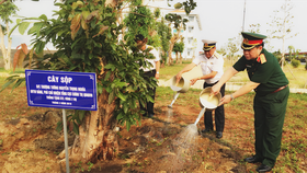 Trồng cây lưu niệm tại Bộ Tư lệnh Vùng 2 Hải quân. Ảnh: MINH THẮNG