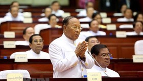 Ông Samdech Heng Samrin phát biểu tại lễ khai mạc một phiên họp Quốc hội ở Phnom Penh. Nguồn: AFP/ TTXVN