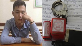 Đối tượng Thanh cùng các tang vật tại cơ quan công an