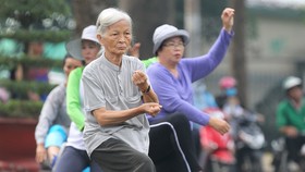 Người cao tuổi tập thể dục tại Công viên Văn hóa Tao Đàn (quận 1). Ảnh: HOÀNG HÙNG