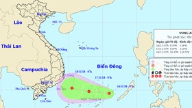 Vị trí và đường đi của vùng áp thấp. Ảnh: TTDBKTTVTW