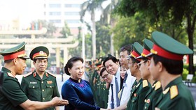 Chủ tịch Quốc hội Nguyễn Thị Kim Ngân tới dự lễ khai giảng năm học 2018-2019 của Học viện Quốc phòng. Ảnh: QĐND