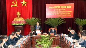 Chủ tịch Quốc hội Nguyễn Thị Kim Ngân phát biểu tại buổi làm việc. Ảnh: TTXVN