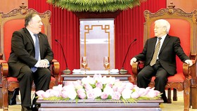 Tổng Bí thư Nguyễn Phú Trọng và Ngoại trưởng Hoa Kỳ Mike Pompeo tại buổi tiếp. Ảnh: TTXVN