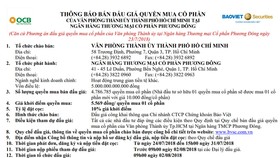 Thông báo bán đấu giá quyền mua cổ phần của Văn phòng Thành ủy TPHCM tại OCB