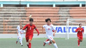 Đội U16 nữ Việt Nam giữ vững ngôi đầu bảng sau khi thắng Lebanon 7-0. Ảnh: Đoàn Nhật