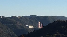 Epsilon Rocket on its launching platform at the Uchinoura Space Center