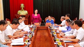 Phó Bí thư Thường trực Thành ủy Hà Nội Ngô Thị Thanh Hằng phát biểu tại buổi làm việc với Đoàn công tác Thành ủy TPHCM. Ảnh: HNM