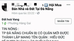 Cò đất tung tin đồn tách huyện Hòa Vang để thổi giá đất