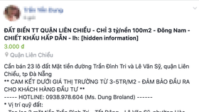 Thông tin rao bán 23 lô đất trên mạng xã hội là không chính xác