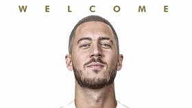 Hình ảnh Eden Hazard được Real Madrid đưa trong lời chào đón. Ảnh: Daily Mail
