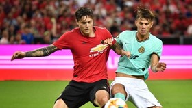 Victor Lindelof (trái) chỉ huy hàng phòng ngự chơi tốt trước Inter Milan. Ảnh: Getty Images