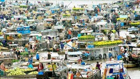 Một góc chợ nổi Cái Răng. Ảnh: DUY KHƯƠNG