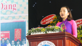 Tiến sĩ Lê Bích Phương, Hiệu trưởng BETU phát biểu tại buổi lễ