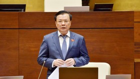 Bộ trưởng Bộ Tài chính Đinh Tiến Dũng phát biểu tại phiên thảo luận. Ảnh: VIẾT CHUNG