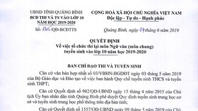 Quyết định tổ chức cho hơn 6.400 học sinh thi lại môn Ngữ Văn vào lớp 10 tại Quảng Bình