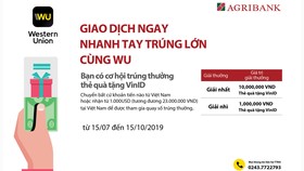Cùng Agribank “Giao dịch ngay - Nhanh tay trúng lớn cùng western union”