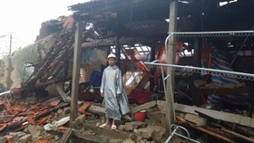 Nhà một người dân ở thị xã Ba Đồn, Quảng Bình bị sập hoàn toàn trong cơn bão số 10. Ảnh: MINH PHONG