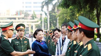 Chủ tịch Quốc hội Nguyễn Thị Kim Ngân tới dự lễ khai giảng năm học 2018-2019 của Học viện Quốc phòng. Ảnh: QĐND