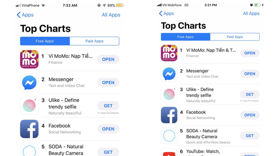 MoMo chiếm vị trí số 1 top các ứng dụng được tải miễn phí trên App Store