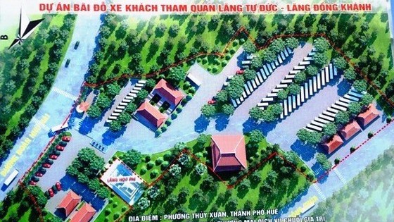 Tổng thể Dự án Bãi đỗ xe khách tham quan lăng Tự Đức và lăng Đồng Khánh ở phường Thủy Xuân, TP Huế.