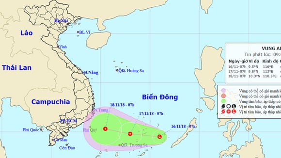 Vị trí và đường đi của vùng áp thấp. Ảnh: TTDBKTTVTW