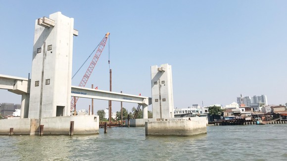Hệ thống cống ngăn triều Mương Chuối (huyện Nhà Bè) đang hoàn thiện