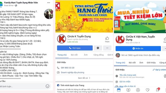 Một số fanpage mạo danh các doanh nghiệp, chuỗi cửa hàng đăng tin tuyển dụng để lừa đảo người xin việc