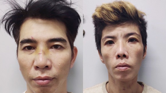 Hai vợ chồng Hoàng Long - Anh Thảo (từ trái qua phải) tại cơ quan công an