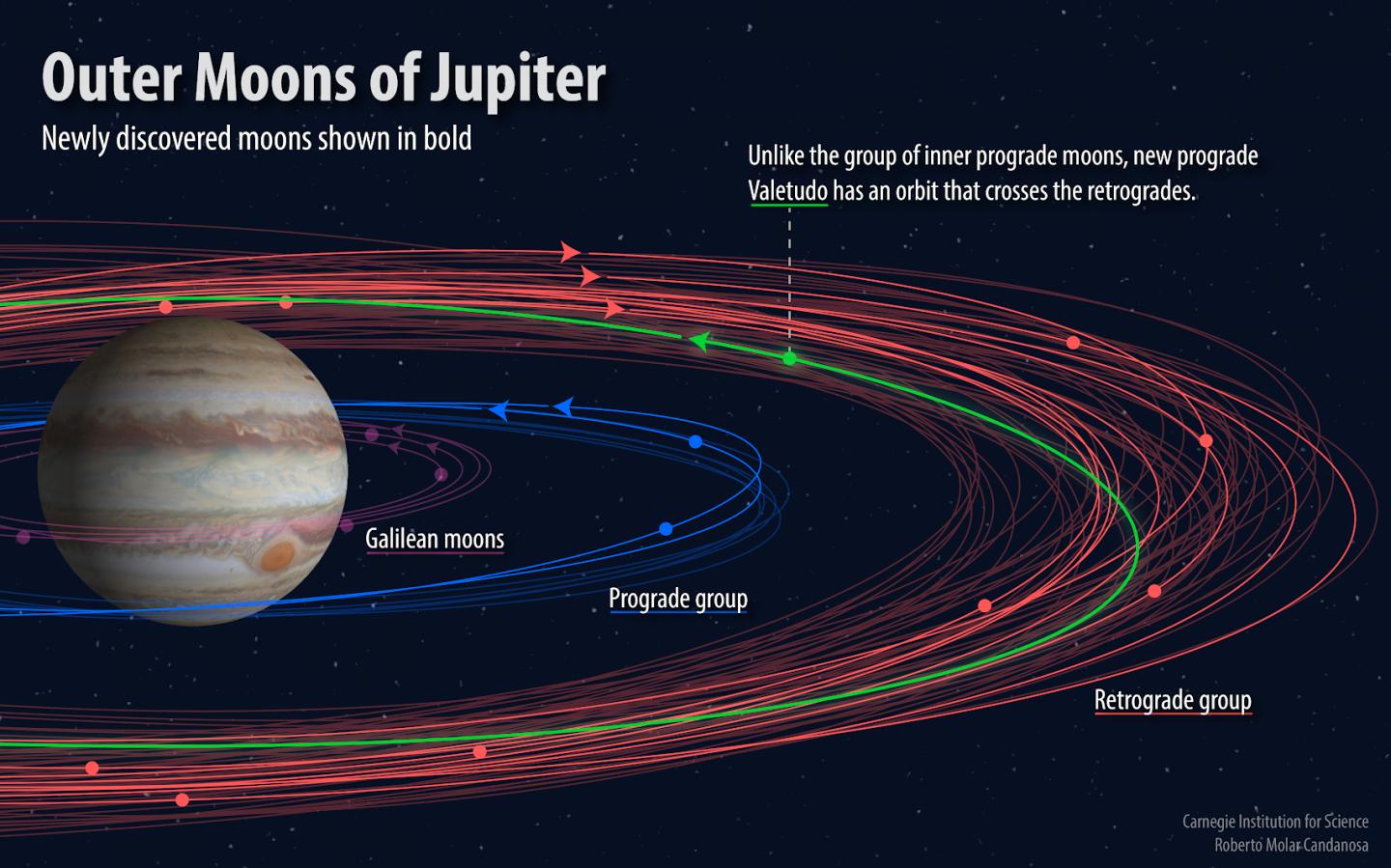 新发现的12颗木星卫星运行轨迹.(图源:卡内基科学学会)