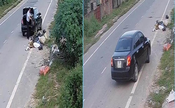 Lái ô tô chở rác vứt xuống đường, một người đàn ông bị phạt hành chính ảnh 1