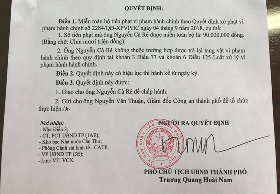Chính thức miễn tiền phạt 90 triệu đồng cho ông Nguyễn Cà Rê ảnh 1