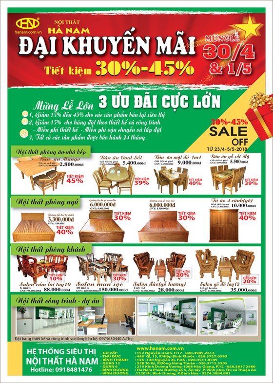 Nhân dịp lễ 30-4 và 1-5: Cơ hội mua sắm “hàng hiệu” giá rẻ tại nội thất Hà Nam ảnh 3