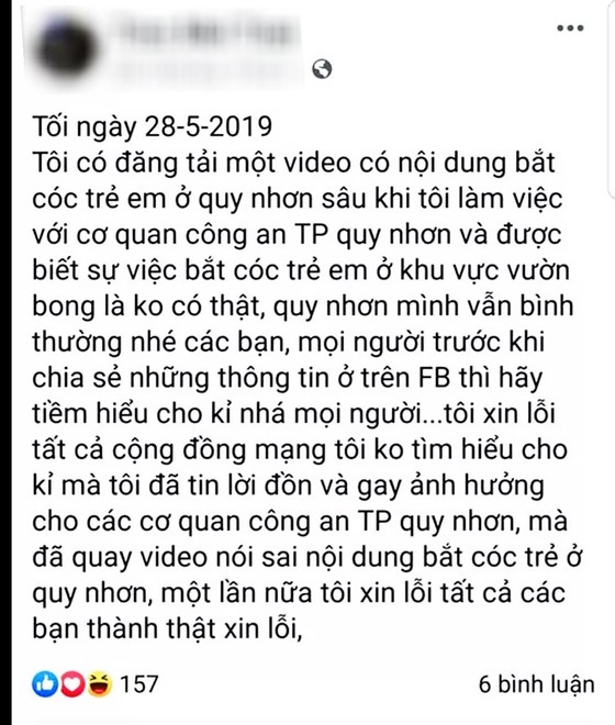Lên facebook đăng tin bắt cóc trẻ em sai sự thât bị công an "sờ gáy" ảnh 1