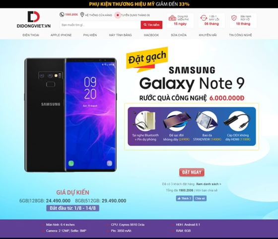 Đặt gạch Note 9 trúng Note 9, nhận thêm bộ quà 6 triệu tại Di Động Việt ảnh 1