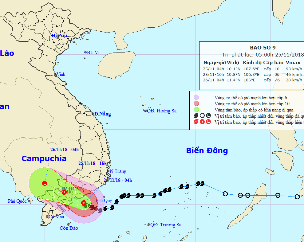 1度与东经107度左右,位於从平顺省南面至槟椥省的海岸,台风眼附近最强