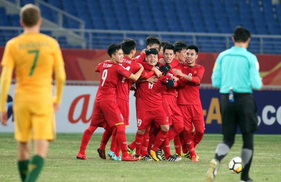 Niềm vui của các cầu thủ U23 Việt Nam. Ảnh: ANH KHOA