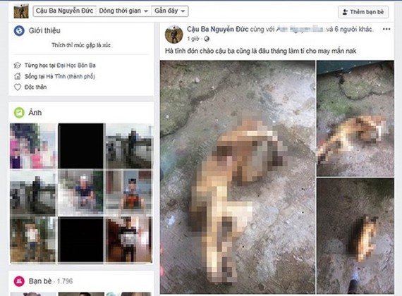 Hình ảnh cá thể khỉ (hoặc voọc) đã chết được đăng tải lên Facebook. Ảnh chụp lại từ màn hình