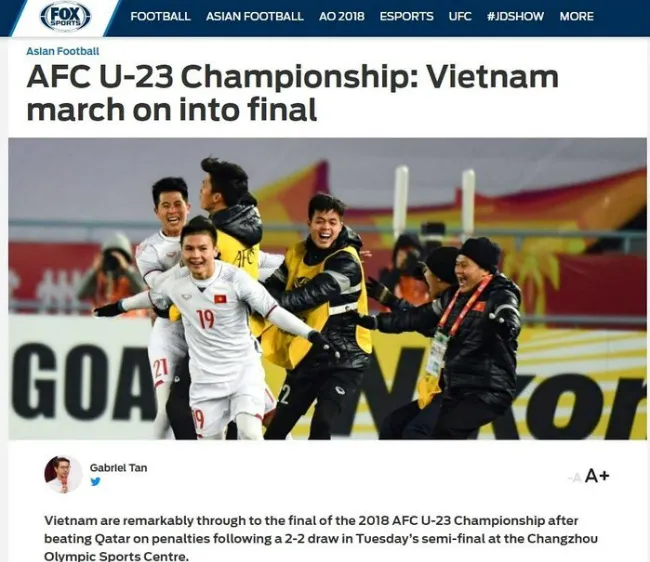 Các chàng trai U23 Việt Nam chiếm trọn cảm tình của báo chí châu Á.