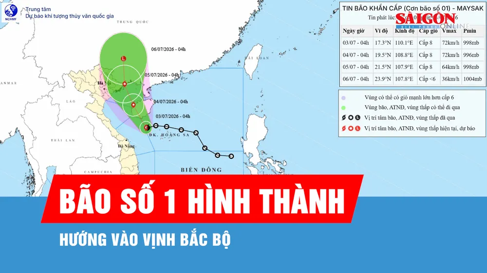 Bão số 1 hình thành, hướng vào vịnh Bắc bộ