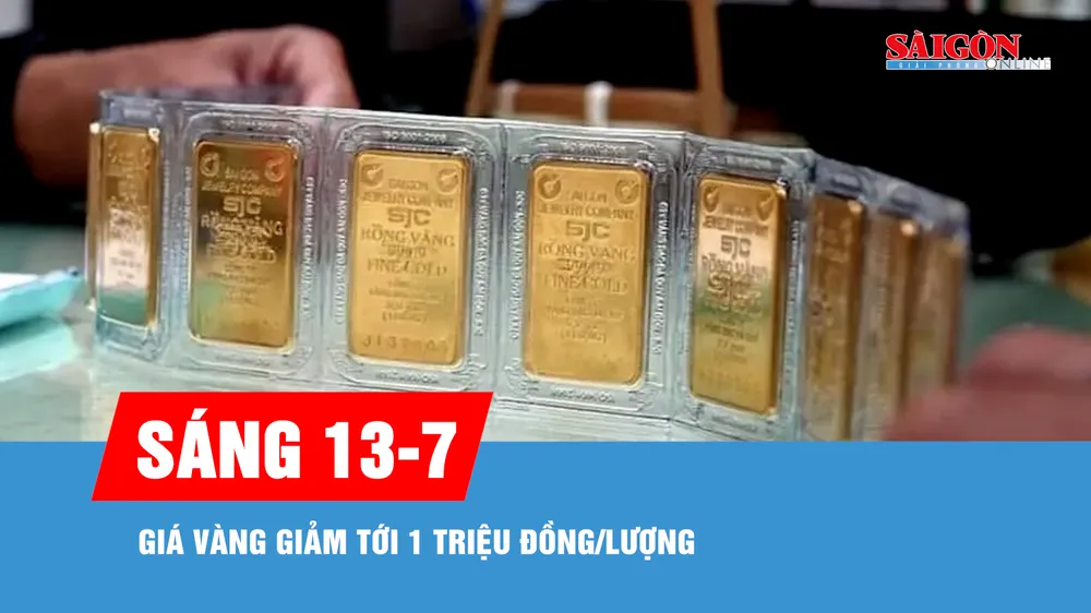 Sáng 13-7, giá vàng giảm tới 1 triệu đồng/lượng