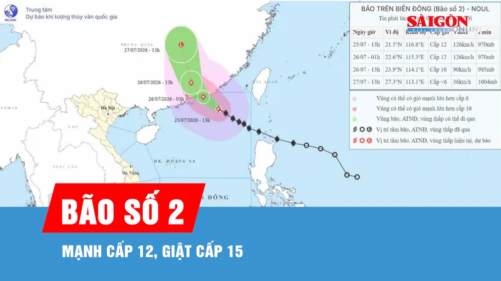Bão số 2 mạnh lên cấp 12, giật cấp 15 trên Biển Đông