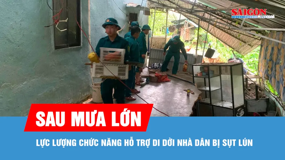 Lâm Đồng: Lực lượng chức năng hỗ trợ di dời nhà dân bị sụt lún sau mưa lớn