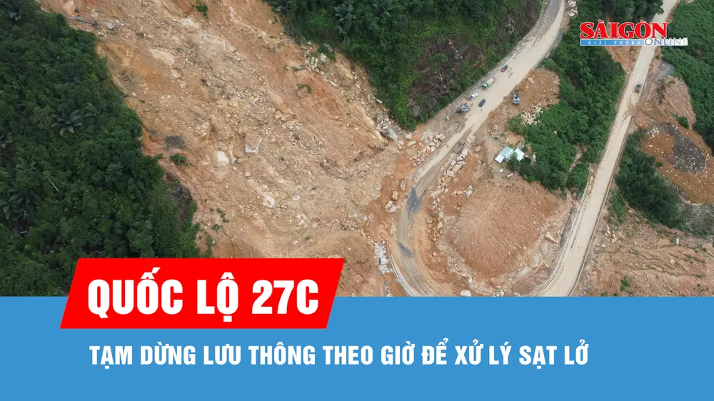 Khánh Hòa: Dừng lưu thông tạm thời theo giờ trên quốc lộ 27C để xử lý sạt lở