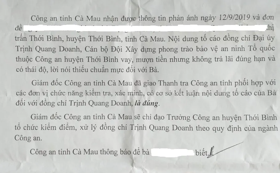  Kiểm điểm đại úy công an vì có thái độ thiếu chuẩn mực với chủ nợ